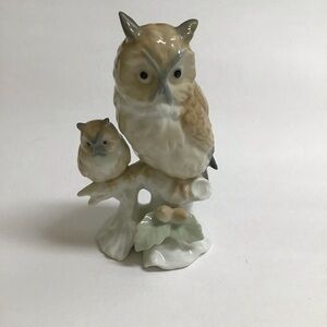 Otagiri Porcelain Figurine Owls On Branch Mom And Baby Japan 5 1/2” MINT Vintage
